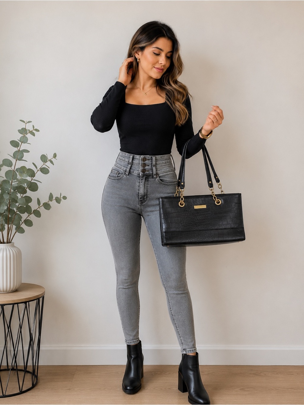 BAMBOO Women's Grey Skinny Jeans